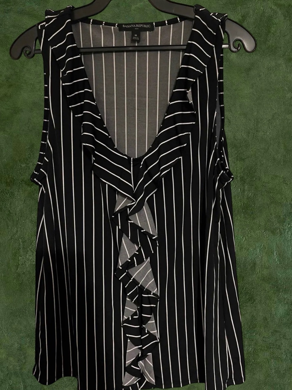 Banana Republic Black & White Striped Ruffle Tank